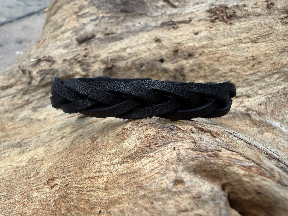 Pulsera de cuero de 5 tiras trenzada negra