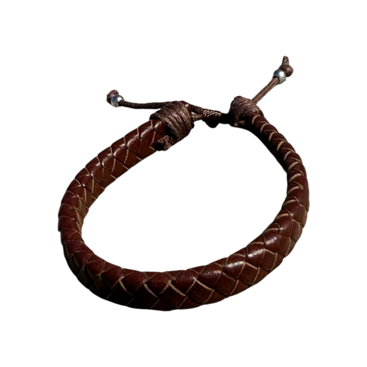 Pulsera de cuero trenzada marrón ajustable