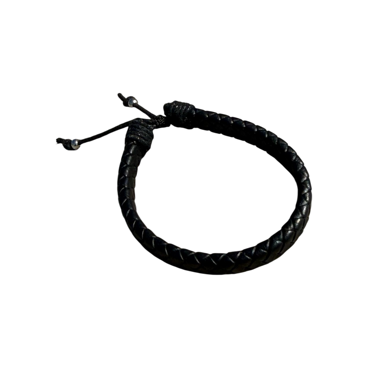Pulsera de cuero trenzada negro ajustable