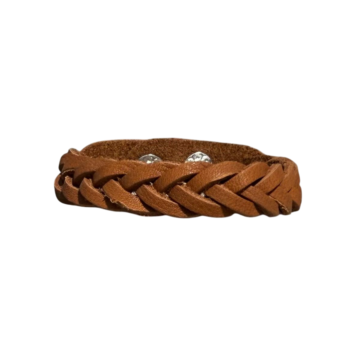 Pulsera de cuero trenzada marrón con 2 broches